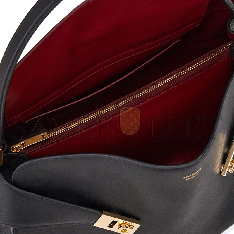 FERRAGAMO LARGE GANCINI LEATHER TOTE BAG 219725 (40*28*12 cm)